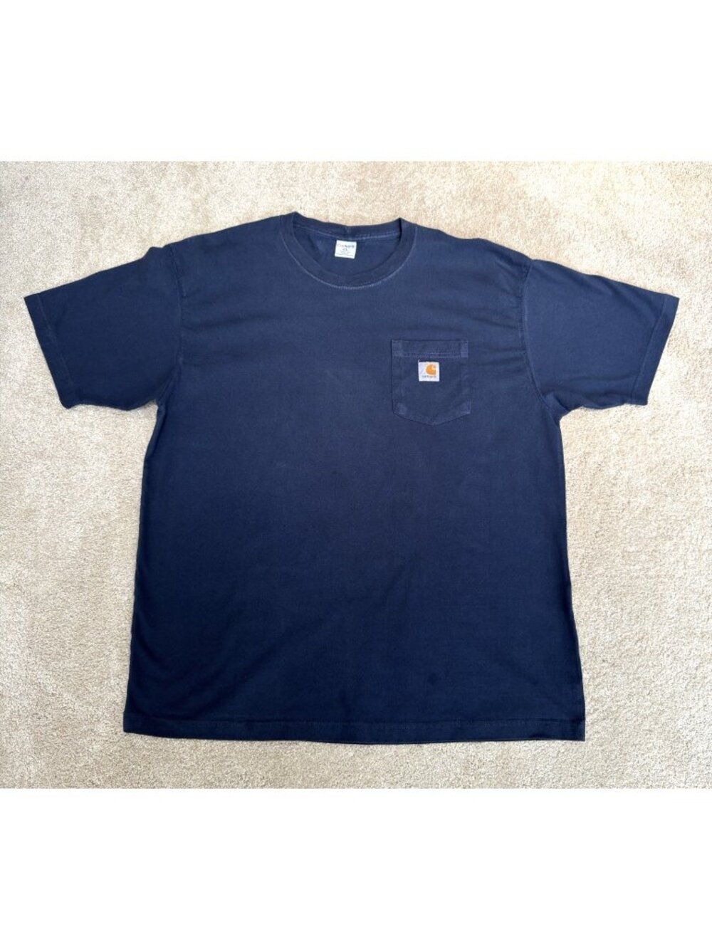 Carhartt Mens T-Shirt Navy Blue Sz XL 100% Cotton Short Sleeve Front Open Pocket